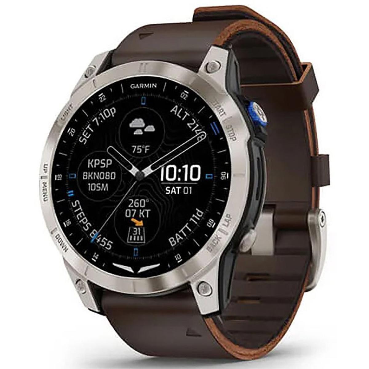 Garmin D2 Mach 1 GPS Aviator Smartwatch with Oxford Brown Leather Band