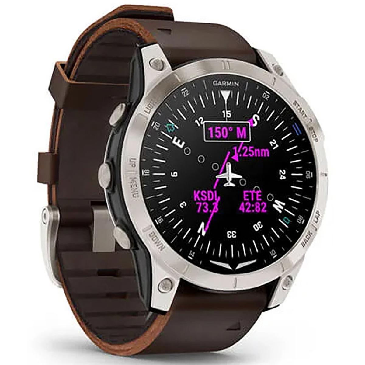 Garmin D2 Mach 1 GPS Aviator Smartwatch with Oxford Brown Leather Band