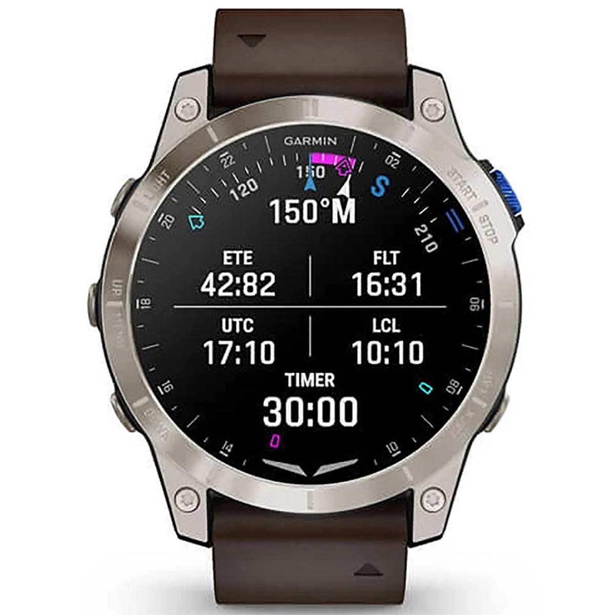 Garmin D2 Mach 1 GPS Aviator Smartwatch with Oxford Brown Leather Band