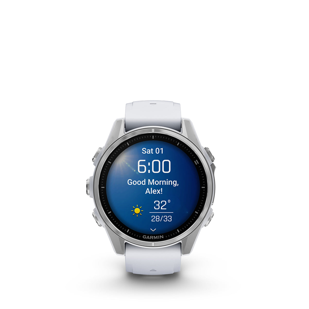 Garmin fenix 8 43mm AMOLED GPS Smartwatch, Silver with Whitestone Silicone Band