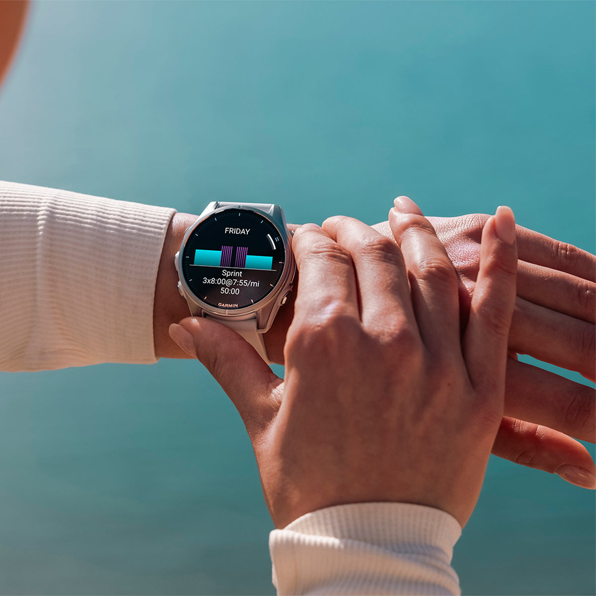 Garmin fenix 8 43mm AMOLED GPS Smartwatch, Silver with Whitestone Silicone Band