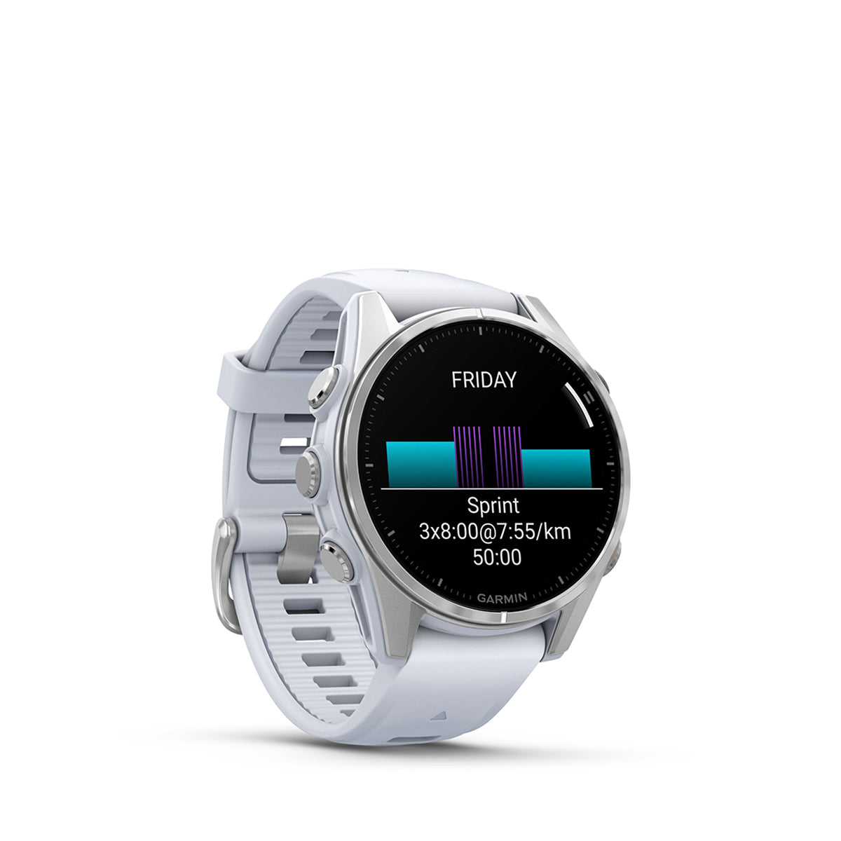 Garmin fenix 8 43mm AMOLED GPS Smartwatch, Silver with Whitestone Silicone Band