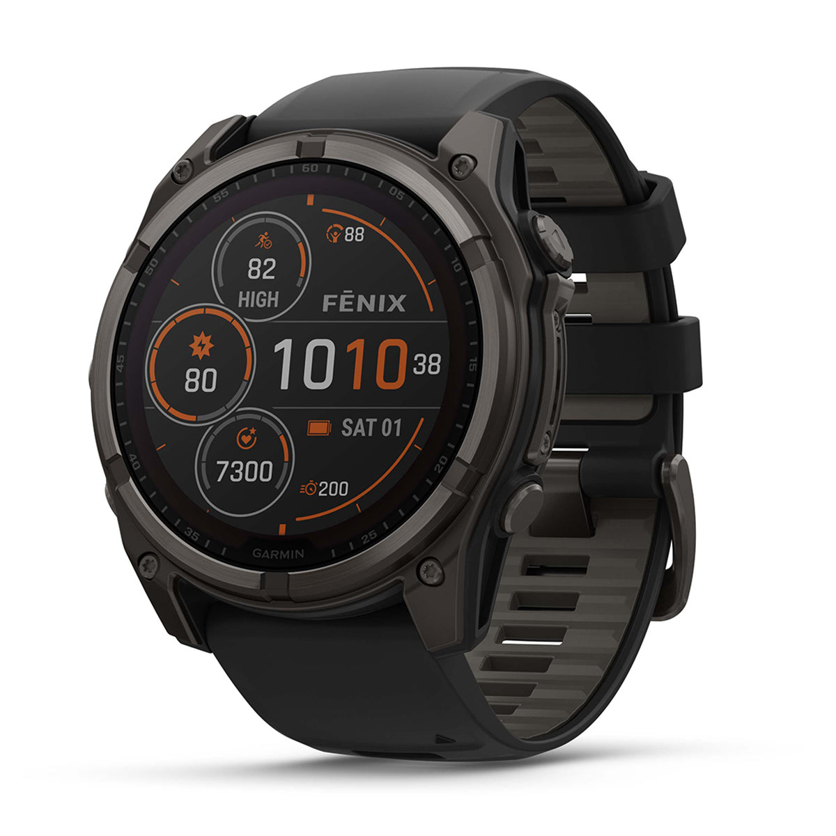 Garmin fenix 8 Solar Sapphire 51mm GPS Smartwatch, Carbon Gray DLC Titanium with Black/Pebble Gray Silicone Band
