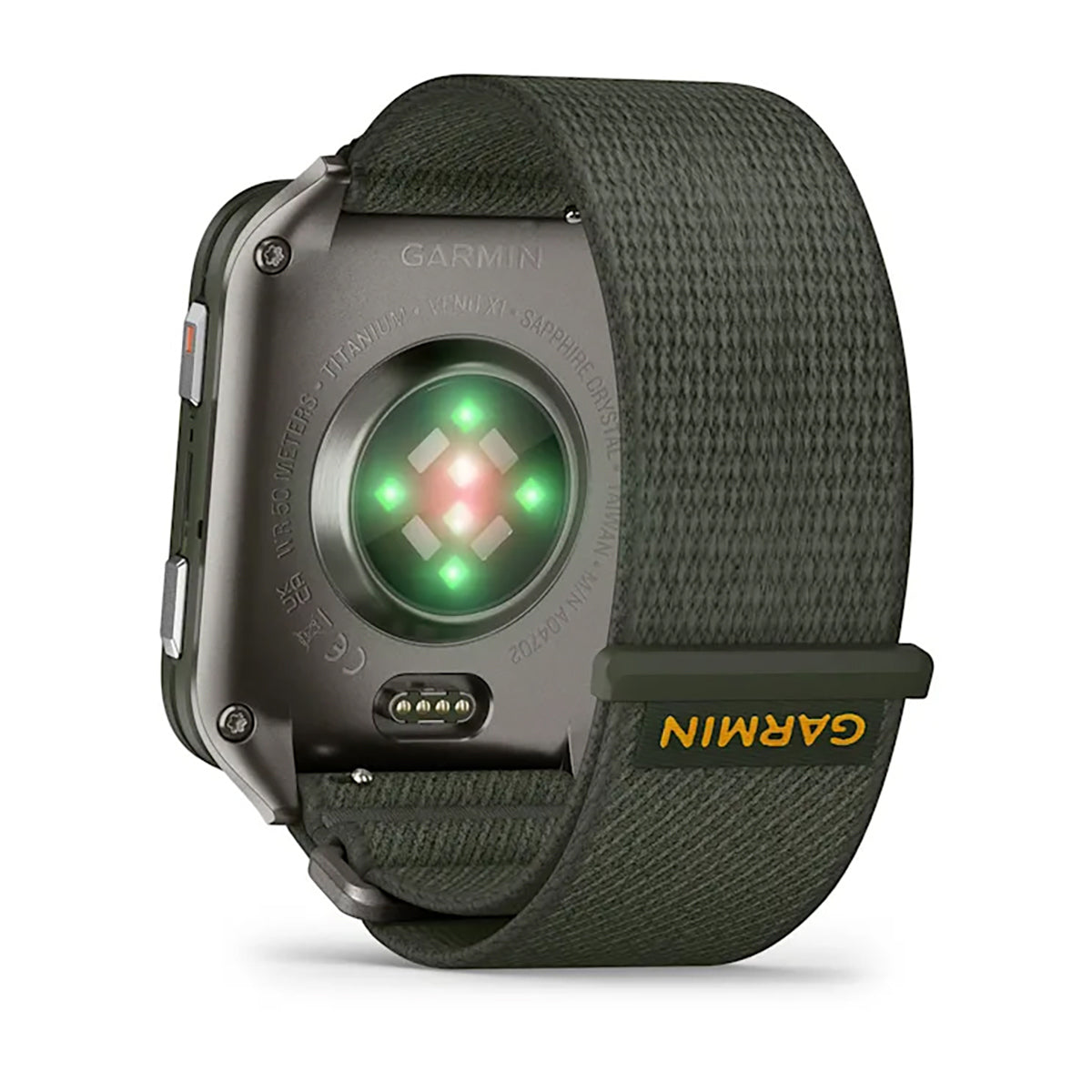 Garmin Venu X1 AMOLED GPS Smartwatch, Titanium Caseback with Moss ComfortFit Nylon Band