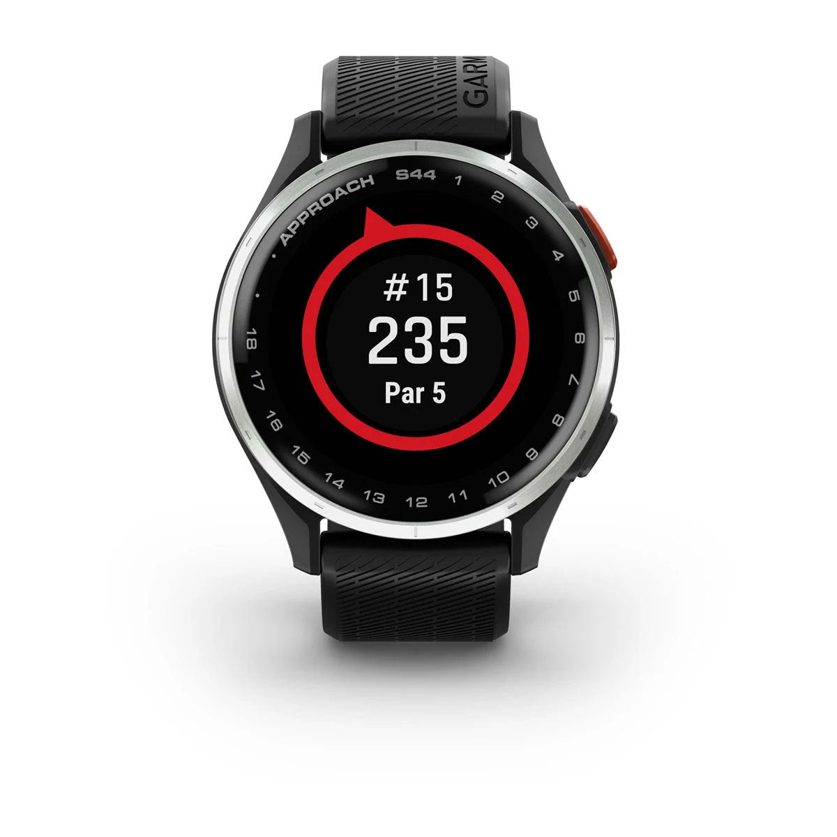 Garmin Approach S44 43mm AMOLED GPS Golf Smartwatch, Silver Aluminum Bezel with Black Silicone Band