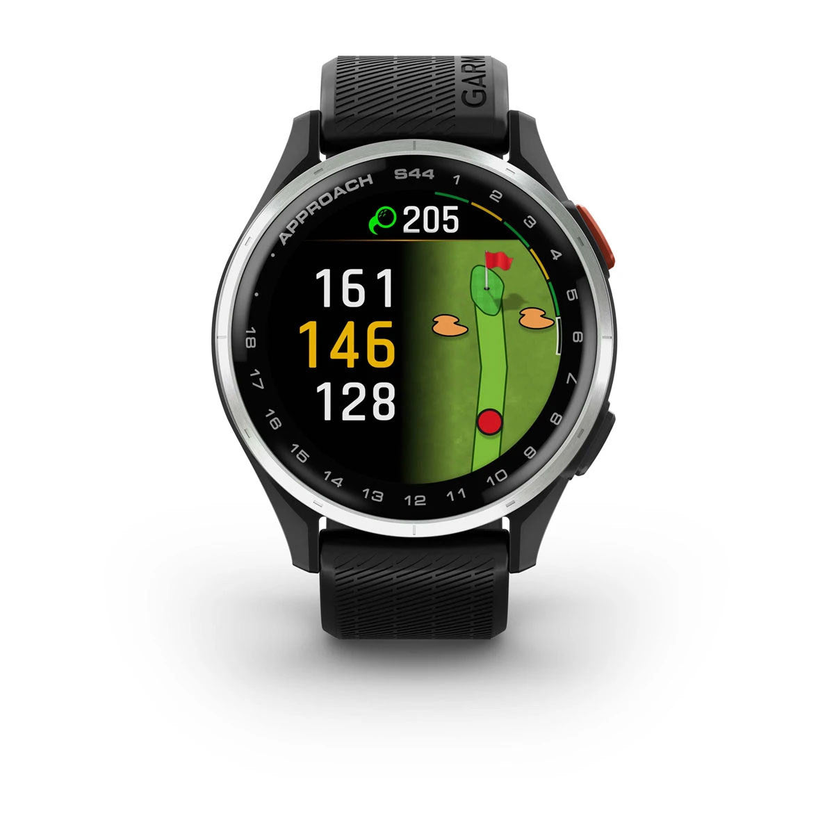 Garmin Approach S44 43mm AMOLED GPS Golf Smartwatch, Silver Aluminum Bezel with Black Silicone Band