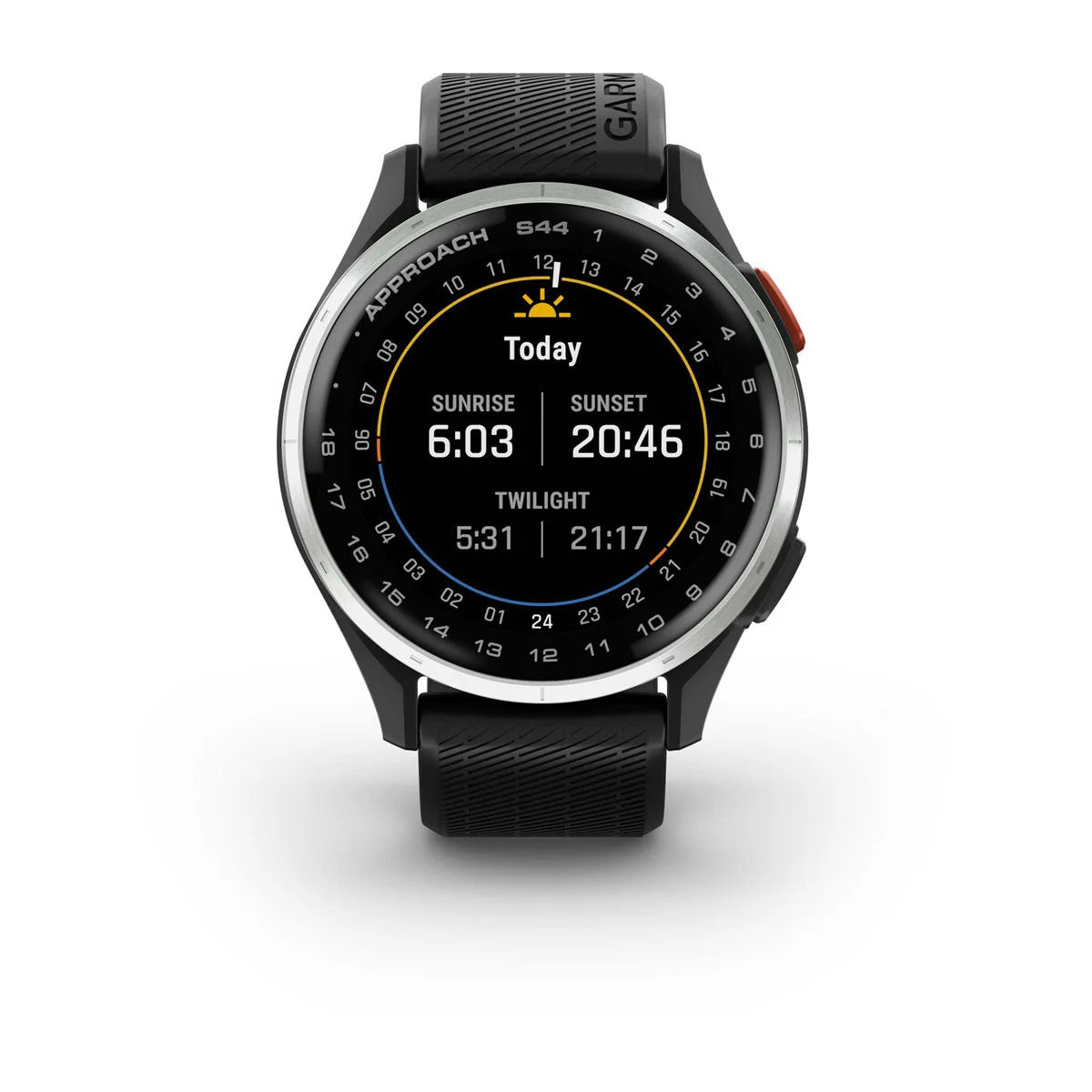 Garmin Approach S44 43mm AMOLED GPS Golf Smartwatch, Silver Aluminum Bezel with Black Silicone Band