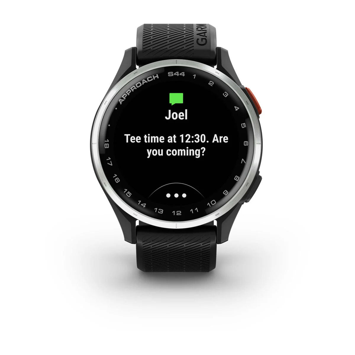 Garmin Approach S44 43mm AMOLED GPS Golf Smartwatch, Silver Aluminum Bezel with Black Silicone Band