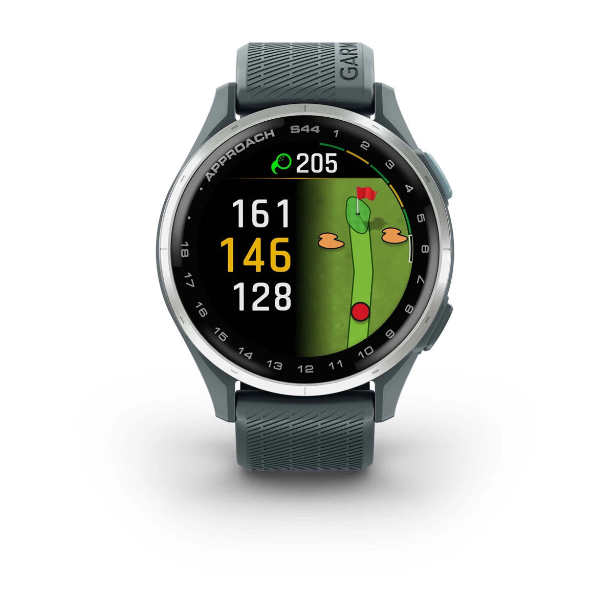 Garmin Approach S44 43mm AMOLED GPS Golf Smartwatch, Silver Aluminum Bezel with Twilight Silicone Band