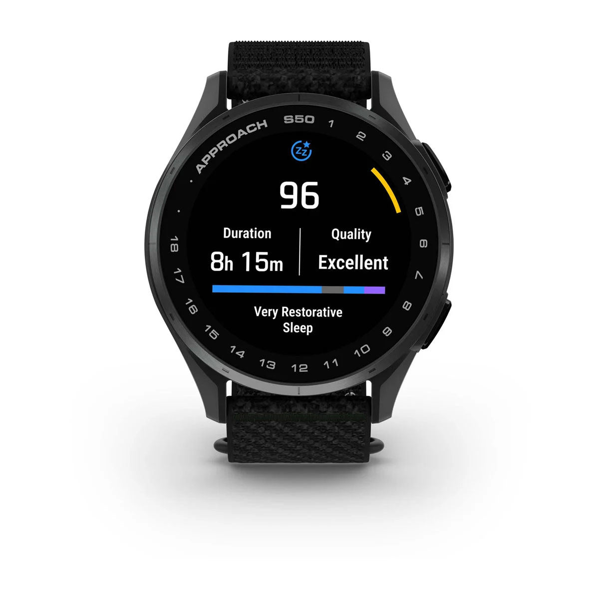 Garmin Approach S50 43mm AMOLED GPS Golf Smartwatch, Slate Aluminum Bezel with Black ComfortFit Nylon Band