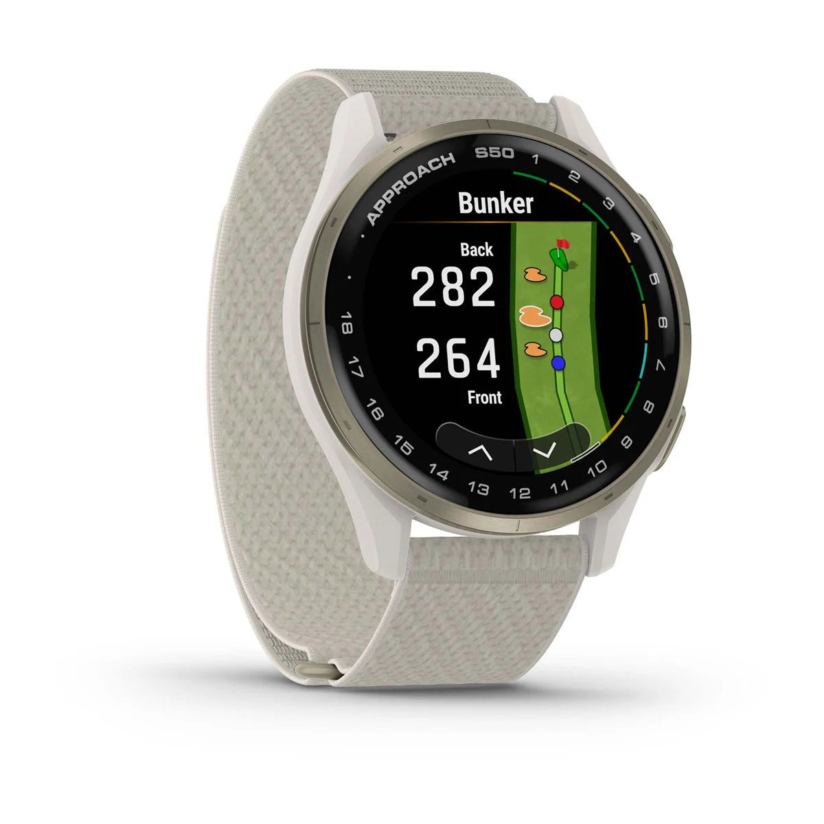 Garmin Approach S50 43mm AMOLED GPS Golf Smartwatch, Cream Gold Aluminum Bezel with Ivory ComfortFit Nylon Band