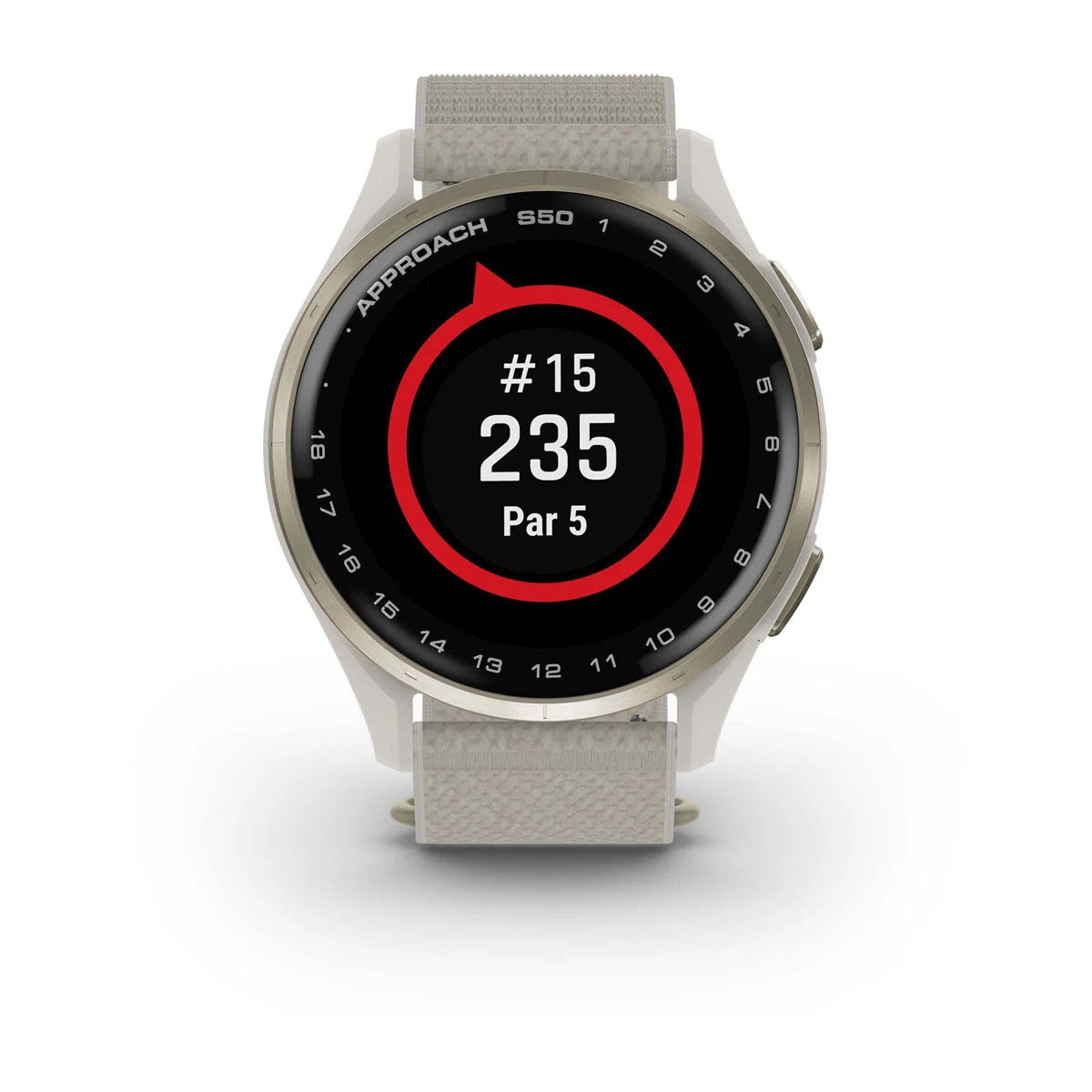 Garmin Approach S50 43mm AMOLED GPS Golf Smartwatch, Cream Gold Aluminum Bezel with Ivory ComfortFit Nylon Band