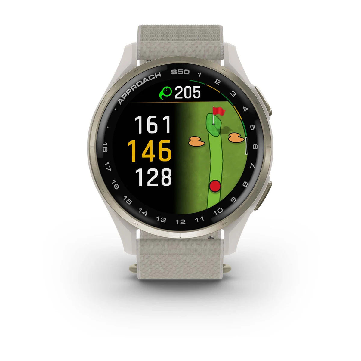 Garmin Approach S50 43mm AMOLED GPS Golf Smartwatch, Cream Gold Aluminum Bezel with Ivory ComfortFit Nylon Band