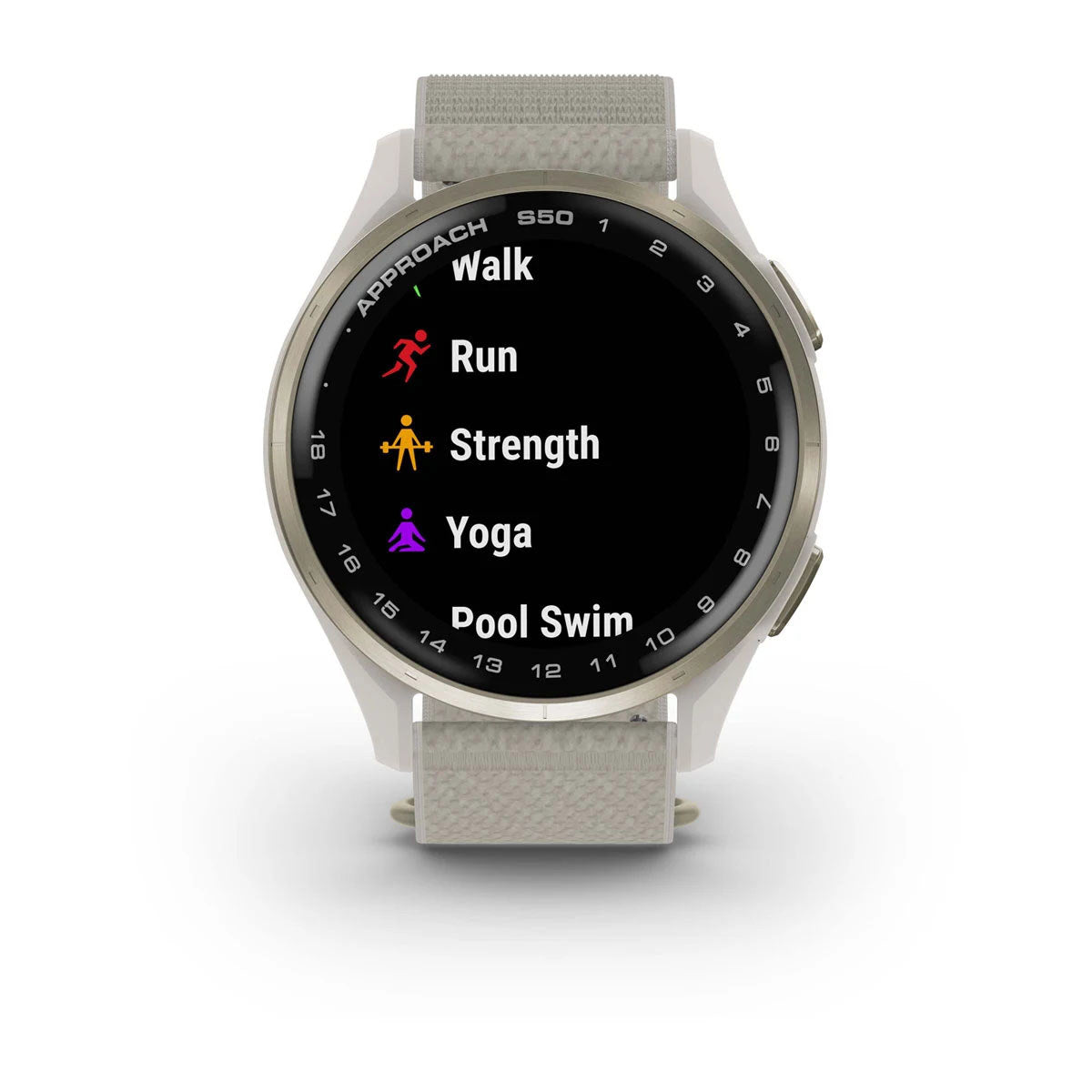 Garmin Approach S50 43mm AMOLED GPS Golf Smartwatch, Cream Gold Aluminum Bezel with Ivory ComfortFit Nylon Band