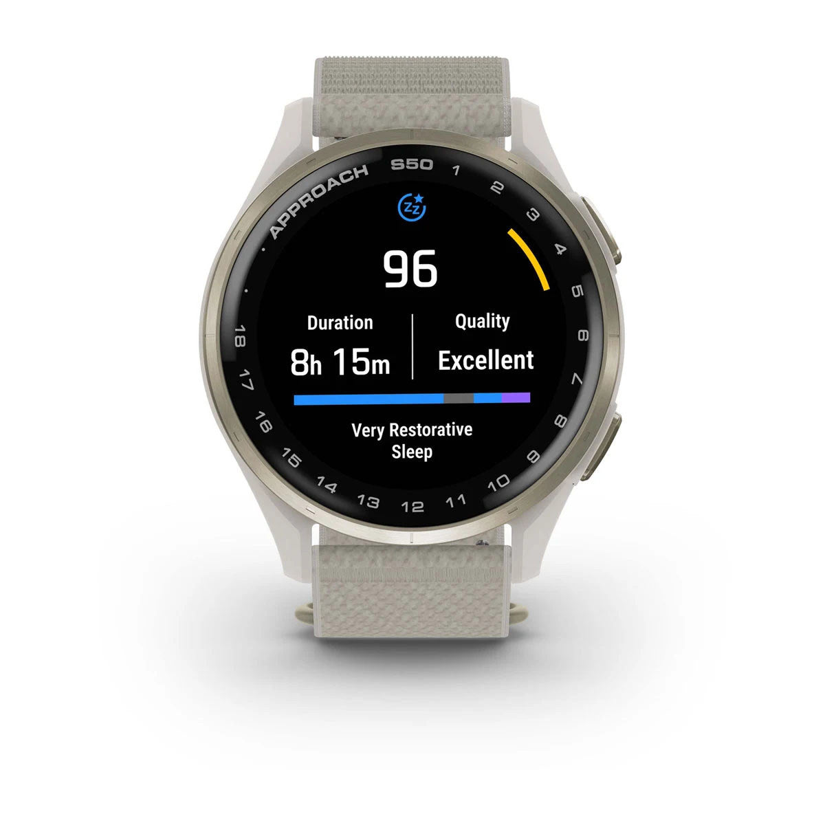 Garmin Approach S50 43mm AMOLED GPS Golf Smartwatch, Cream Gold Aluminum Bezel with Ivory ComfortFit Nylon Band