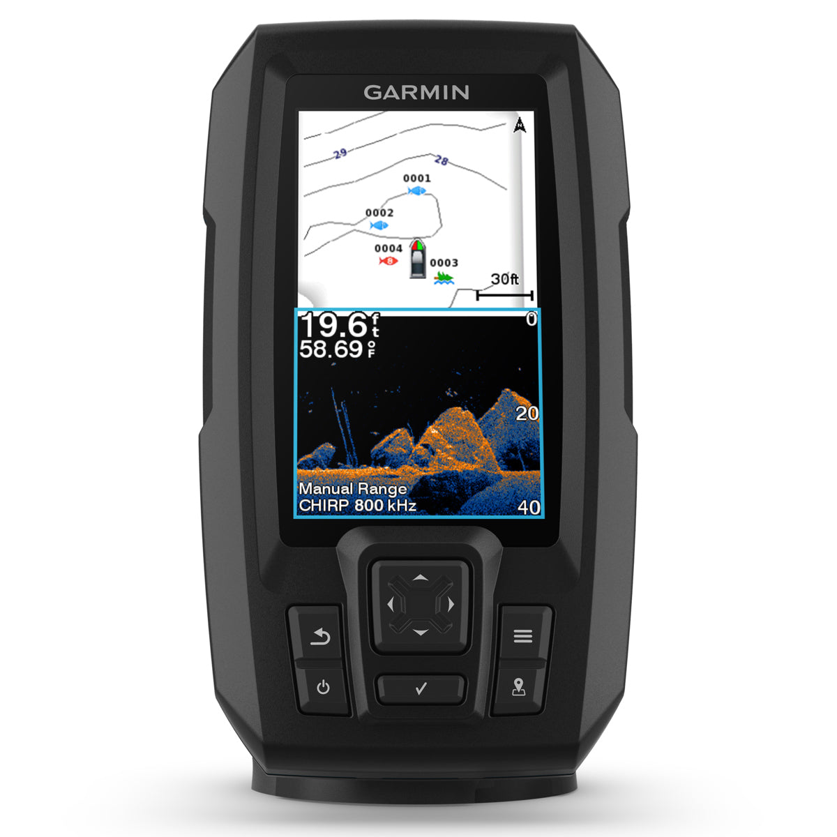 Garmin STRIKER Vivid 4cv 4" GPS Fishfinder with GT20-TM Transducer and Quickdraw Contours Mapping Software