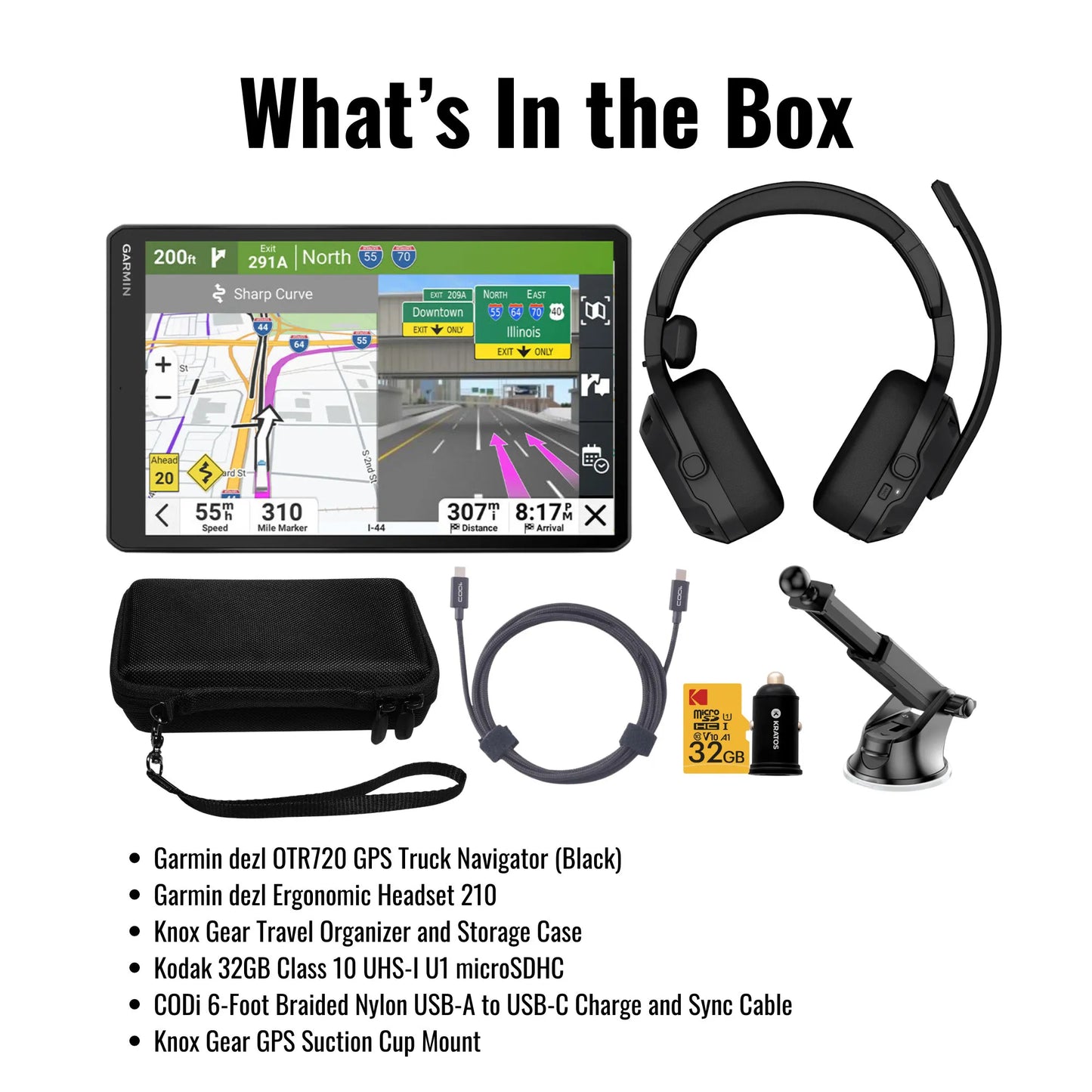 Garmin dezl OTR720 GPS Truck Navigator with 7-Inch 1024p Touchscreen Display (Black) Bundle