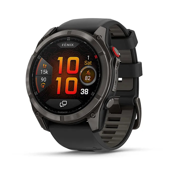 Garmin fēnix 8 Pro, 51mm, AMOLED Display, Premium Connected Multisport GPS Smartwatch, inReach Technology, Sapphire, Carbon Gray DLC Titanium with Black/Pebble Gray Silicone Band