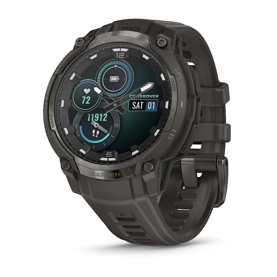 Garmin Instinct Crossover AMOLED, Rugged Hybrid GPS Smartwatch with Analog Watch Hands and Bright AMOLED Display, Charcoal with Charcoal Silicone Band