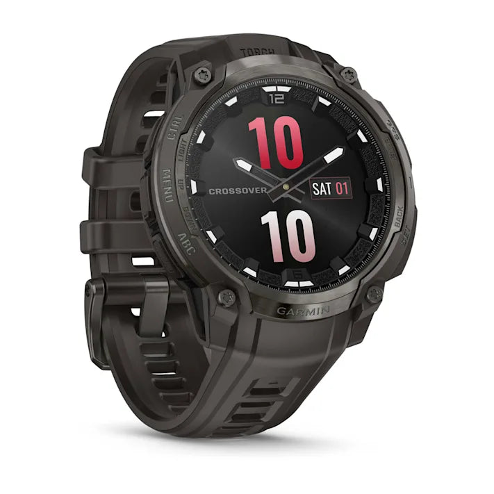 Garmin Instinct Crossover AMOLED, Rugged Hybrid GPS Smartwatch with Analog Watch Hands and Bright AMOLED Display, Charcoal with Charcoal Silicone Band