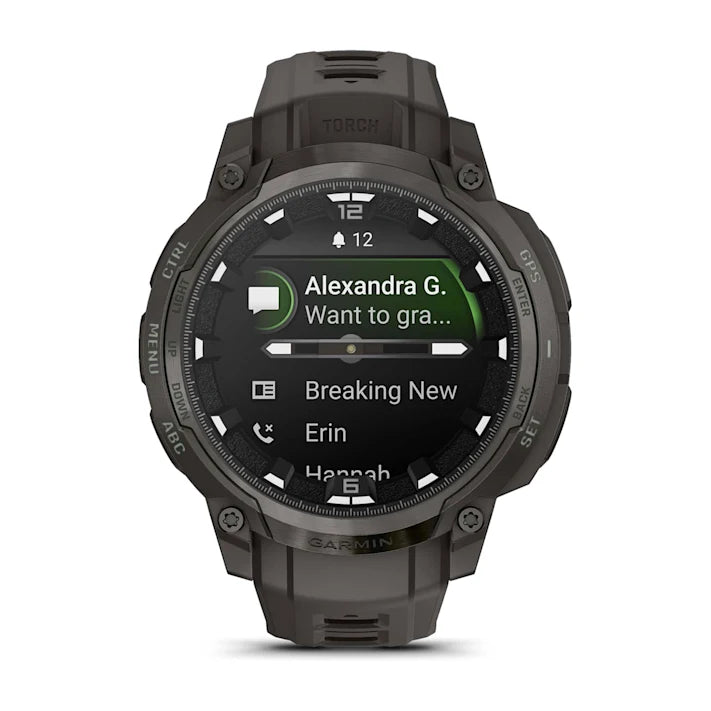 Garmin Instinct Crossover AMOLED, Rugged Hybrid GPS Smartwatch with Analog Watch Hands and Bright AMOLED Display, Charcoal with Charcoal Silicone Band