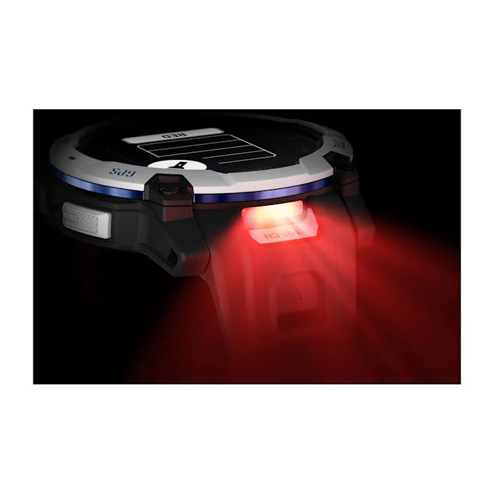 Garmin Instinct 3 – 50 mm, Solar, Rugged Outdoor GPS Smartwatch, Built-in Flashlight, Supernova Collection Limited Edition Color, Whitestone with Black/Bolt Blue Silicone Band