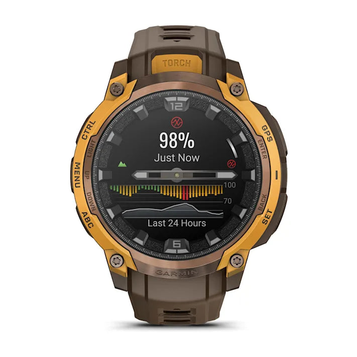 Garmin Instinct Crossover AMOLED, Rugged Hybrid GPS Smartwatch with Analog Watch Hands and Bright AMOLED Display, Bronze/Sunburst with Cocoa Silicone Band