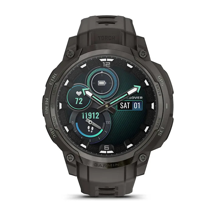 Garmin Instinct Crossover AMOLED, Rugged Hybrid GPS Smartwatch with Analog Watch Hands and Bright AMOLED Display, Charcoal with Charcoal Silicone Band