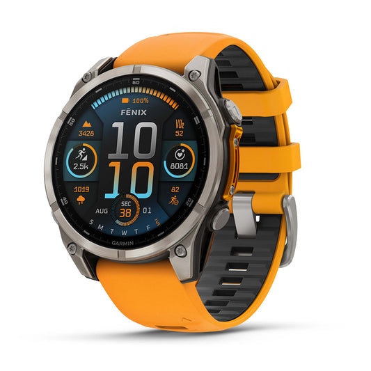 Garmin fenix 8 Sapphire 47mm AMOLED GPS Smartwatch, Titanium with Spark Orange/Graphite Silicone Band