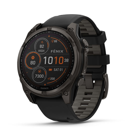 Garmin fenix 8 Solar Sapphire 47mm GPS Smartwatch, Carbon Gray DLC Titanium w/Black/Pebble Gray Silicone Band