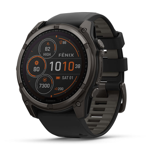 Garmin fenix 8 Solar Sapphire 51mm GPS Smartwatch, Carbon Gray DLC Titanium with Black/Pebble Gray Silicone Band