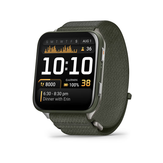 Garmin Venu X1 AMOLED GPS Smartwatch, Titanium Caseback with Moss ComfortFit Nylon Band