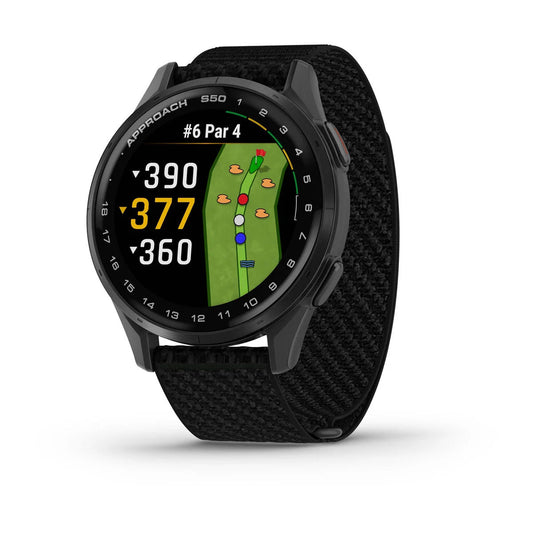 Garmin Approach S50 43mm AMOLED GPS Golf Smartwatch, Slate Aluminum Bezel with Black ComfortFit Nylon Band