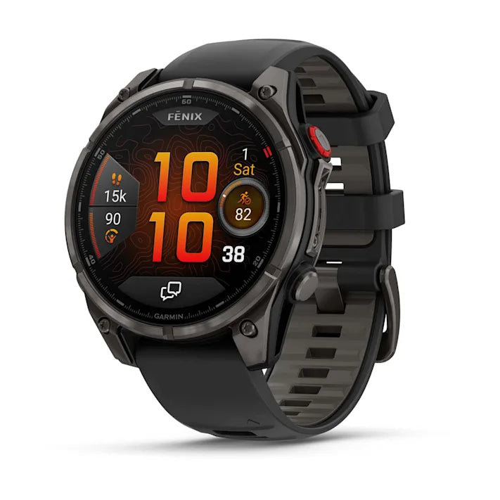 Garmin fēnix 8 Pro, 47mm, AMOLED Display, Premium Connected Multisport GPS Smartwatch, inReach® Technology, Sapphire, Carbon Gray DLC Titanium with Black/Pebble Gray Silicone Band