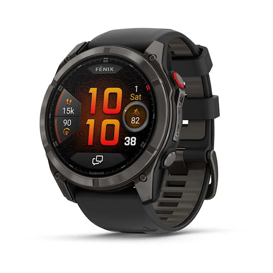 Garmin fēnix 8 Pro, 51mm, AMOLED Display, Premium Connected Multisport GPS Smartwatch, inReach Technology, Sapphire, Carbon Gray DLC Titanium with Black/Pebble Gray Silicone Band