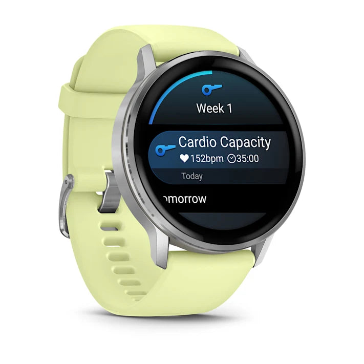 Garmin Venu 4, 45mm, Advanced Health and Fitness GPS Smartwatch, Bright and Colorful Display, Built-in Flashlight, 12 Days of Battery Life, Silver with Citron Silicone Band