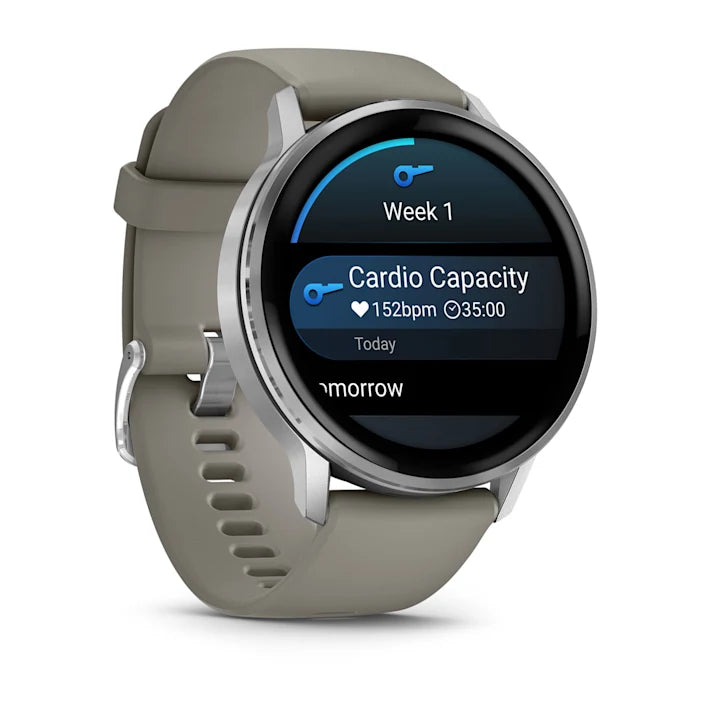 Garmin Venu 4, 45mm, Advanced Health and Fitness GPS Smartwatch, Bright and Colorful Display, Built-in Flashlight, 12 Days of Battery Life, Silver with Silver Gray Silicone Band