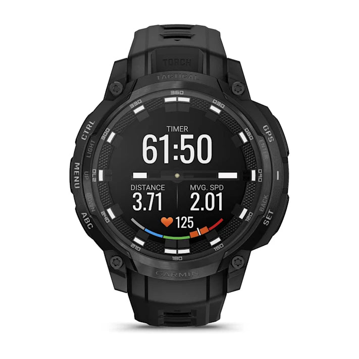 Garmin Instinct Crossover AMOLED - Tactical Edition, Rugged Hybrid GPS Tactical Smartwatch with Analog Watch Hands and Bright AMOLED Display, Black with Black Silicone Band