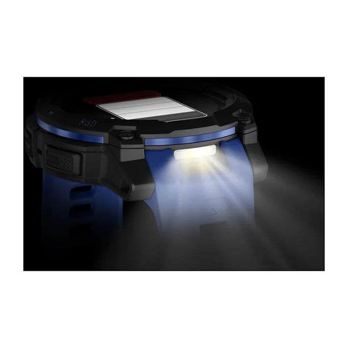 Garmin Instinct 3 – 45 mm, AMOLED Display, Rugged Outdoor GPS Smartwatch, Built-in Flashlight, Supernova Collection Limited Edition Color, Black with Bolt Blue/Black Silicone Band