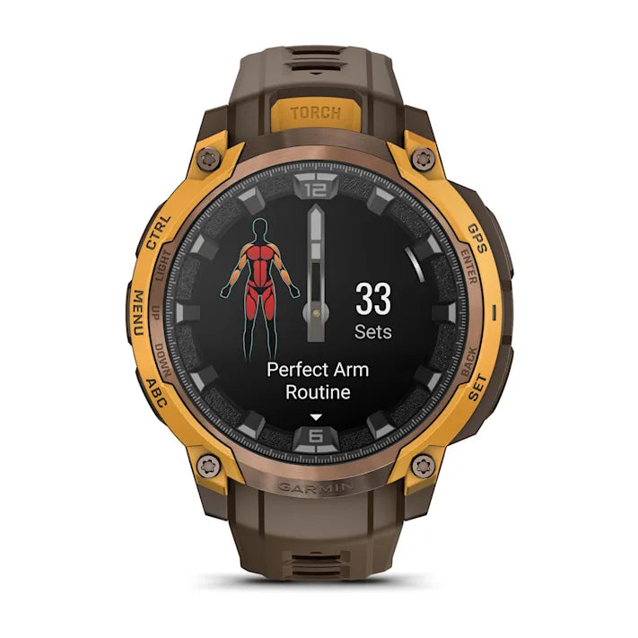 Garmin Instinct Crossover AMOLED, Rugged Hybrid GPS Smartwatch with Analog Watch Hands and Bright AMOLED Display, Bronze/Sunburst with Cocoa Silicone Band