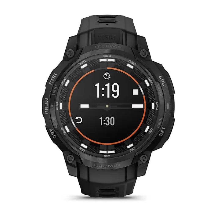 Garmin Instinct Crossover AMOLED - Tactical Edition, Rugged Hybrid GPS Tactical Smartwatch with Analog Watch Hands and Bright AMOLED Display, Black with Black Silicone Band