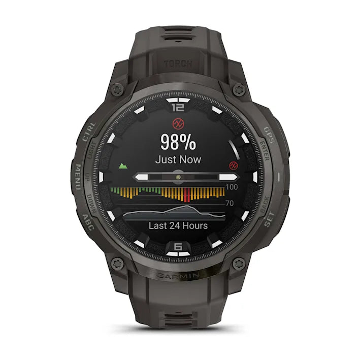 Garmin Instinct Crossover AMOLED, Rugged Hybrid GPS Smartwatch with Analog Watch Hands and Bright AMOLED Display, Charcoal with Charcoal Silicone Band